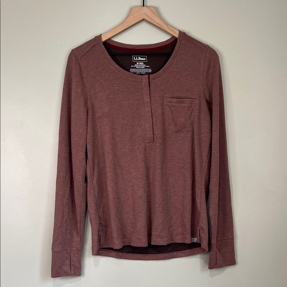 L.L. Bean Thermal Henley Long Sleeve Shirt Womens Medium Reg Mauve - Picture 1 of 7